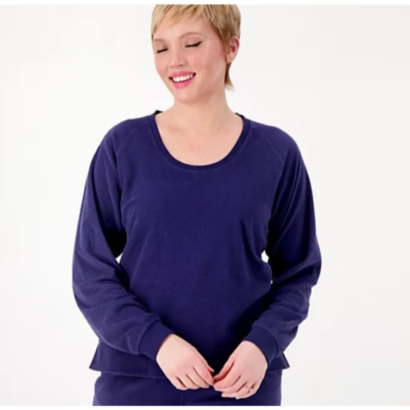 Encore by Idina Menzel Women Sweatshirt Relaxed Terry Raglan Blue XXS A596098 - Picture 1 of 5